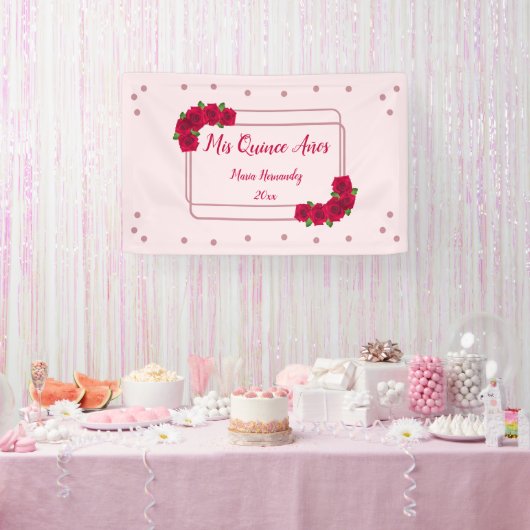 Roze Rose Quinceañera Spandoek (Feest)