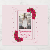Roze Rose Quinceañera Sparkling Wijnetiket (Enkel label)