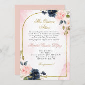 Roze Rose Quinceanera uitnodiging in het Spaans (Voorkant / Achterkant)