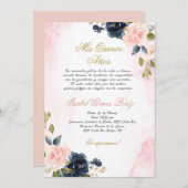 Roze Rose Quinceanera uitnodiging in het Spaans (Voorkant / Achterkant)