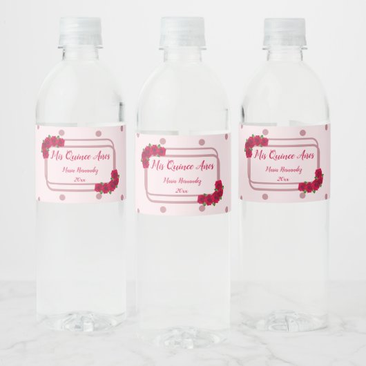 Roze Rose Quinceañera Waterfles Etiket (Flessen)