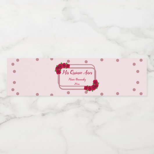 Roze Rose Quinceañera Waterfles Etiket (Enkel label)