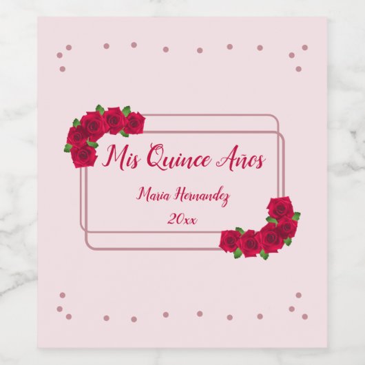 Roze Rose Quinceañera Wijn Etiket (Enkel label)