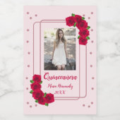 Roze Rose Quinceañera Wijn Etiket (Enkel label)