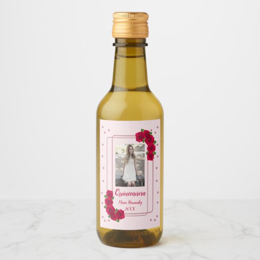Roze Rose Quinceañera Wijn Etiket (Voorkant)