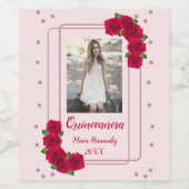 Roze Rose Quinceañera Wijn Etiket (Enkel label)