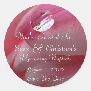 Roze Rose Raindrop Wedding Ronde Sticker