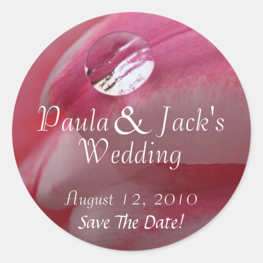 Roze Rose Raindrop Wedding Ronde Sticker (Voorkant)