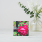Roze Rose Raindrops Dew Garden Gate Foto Vierkante Visitekaartje (Staand voorkant)