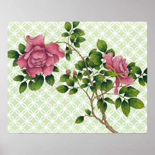 Roze Rose Retro Art Poster (Voorkant)