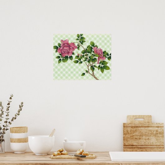  Roze Rose Retro Art Poster (Keuken)