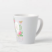 Roze Rose Ribbon Chic Monogram Grijs Latte Mok (Rechterhoek)