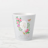 Roze Rose Ribbon Chic Monogram Grijs Latte Mok (Voorkant)