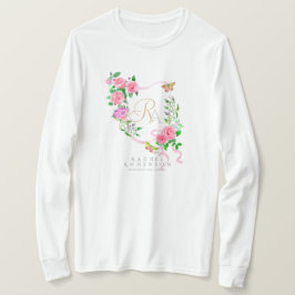 Roze Rose Ribbon Chic Monogram Wit T-shirt
