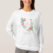 Roze Rose Ribbon Chic Monogram Wit T-shirt (Voorkant)