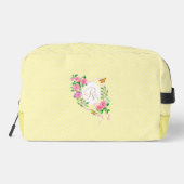 Roze Rose Ribbon Monogram Cream Print Cut Naaizak Toilettasje (Achterkant)