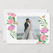 Roze Rose Ribbon Monogram Fotobruiloft Save The Date (Voorkant)