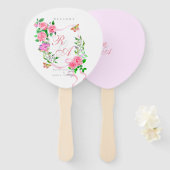 Roze Rose Ribbon Monogram Huwelijk Handwaaier (Voorkant en achterkant)