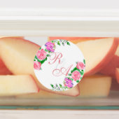 Roze Rose Ribbon Monogram Huwelijksuitnodiging Labels (Aangebracht)