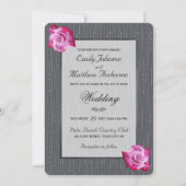 Roze Rose Ribbon Silver Glow Wedding Uitnodiging (Voorkant)