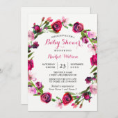 Roze Rose Romantic Floral Baby shower Invite Kaart (Voorkant / Achterkant)