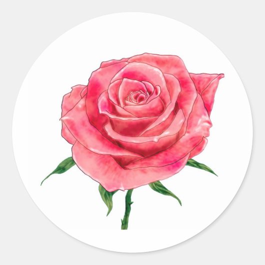 Roze Rose Ronde Sticker (Voorkant)