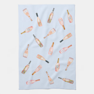 Roze rosé roos waterverf flesje afbeelding  theedoek