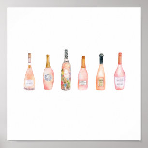 Roze rosé roos waterverf flesje poster