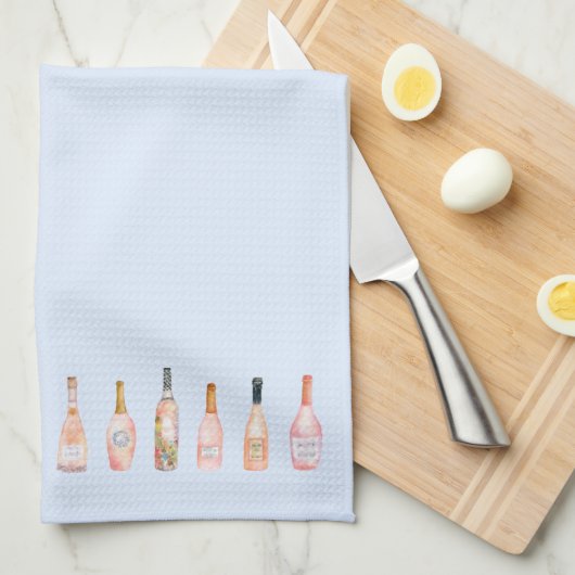 Roze rosé roos waterverf flesje theedoek (Quarter Fold)