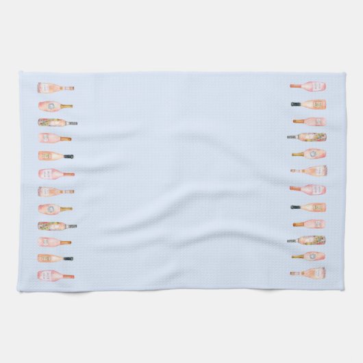 Roze rosé roos waterverf flesje theedoek (Horizontaal)