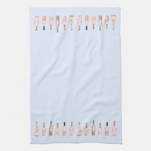 Roze rosé roos waterverf flesje theedoek (Verticaal)