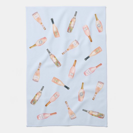 Roze rosé roos waterverf flesje theedoek (Verticaal)