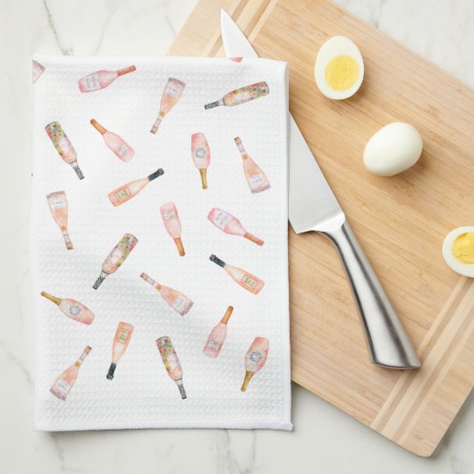 Roze rosé roos waterverf flesje theedoek (Quarter Fold)