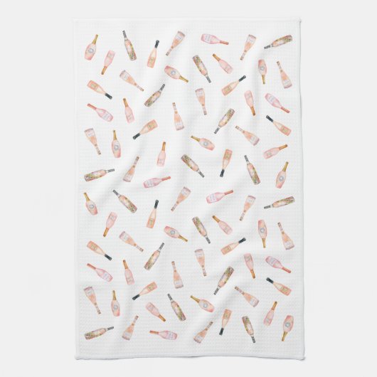 Roze rosé roos waterverf flesje theedoek (Verticaal)