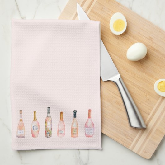 Roze rosé roos waterverf flesje theedoek (Quarter Fold)