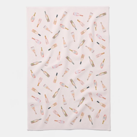 Roze rosé roos waterverf flesje theedoek (Verticaal)