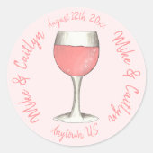 Roze Rosé Roos Wijnglas Bruiloft Vrijgezellenfeest Ronde Sticker (Voorkant)