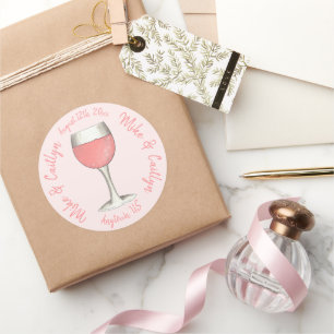 Roze Rosé Roos Wijnglas Bruiloft Vrijgezellenfeest Ronde Sticker