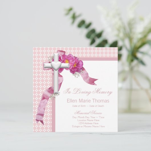 Roze Rose Rouwende Kaarten (Staand voorkant)