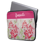 Roze Rose Rozen Waterverf Aanpasbaar Laptop Sleeve (Voorkant Links)