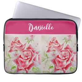 Roze Rose Rozen Waterverf Aanpasbaar Laptop Sleeve