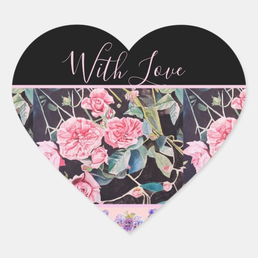 Roze Rose Rozen Waterverf Hart Sticker (Voorkant)
