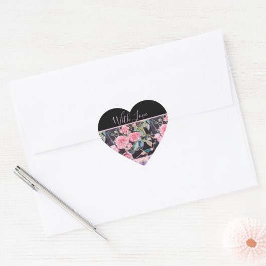 Roze Rose Rozen Waterverf   Hart Sticker (Envelop)
