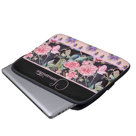 Roze Rose Rozen Waterverf   Laptop Sleeve (Voorkant onderkant)