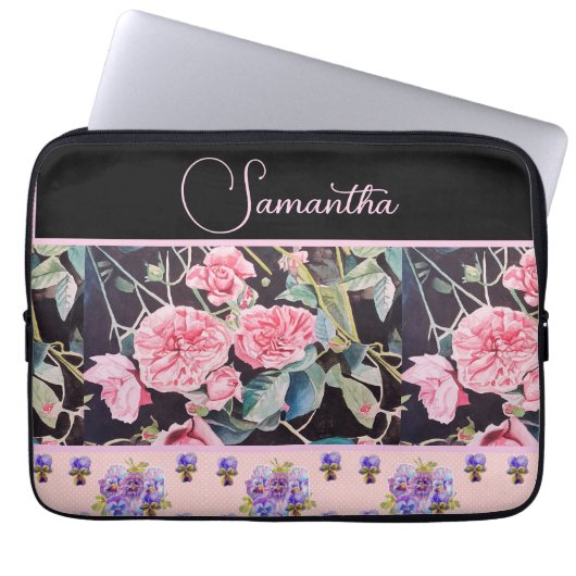 Roze Rose Rozen Waterverf   Laptop Sleeve (Voorkant)