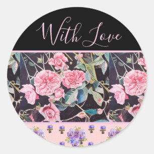 Roze Rose Rozen Waterverf Ronde Sticker