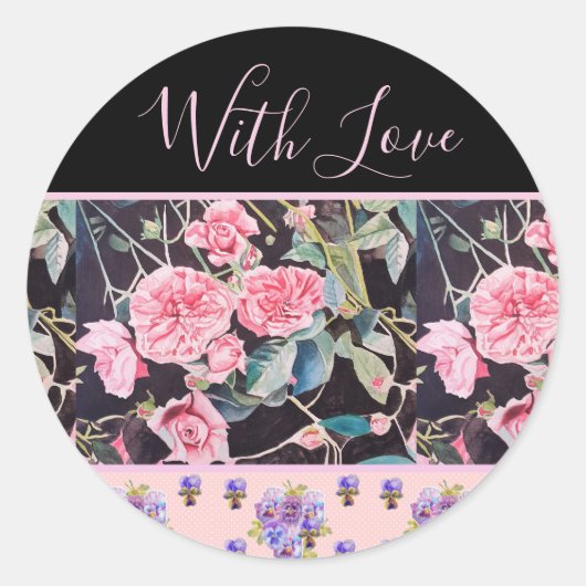 Roze Rose Rozen Waterverf   Ronde Sticker (Voorkant)