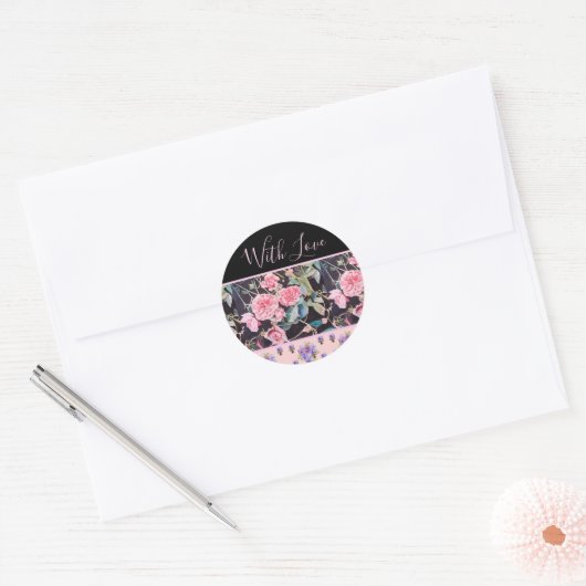 Roze Rose Rozen Waterverf   Ronde Sticker (Envelop)