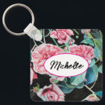 Roze Rose Rozen Waterverf  Shabby Key Ring Sleutelhanger<br><div class="desc">Deze prachtige rozen zijn ontworpen vanuit een waterverf die ik beschilderd heb van een roos in mijn tuin. D Zorg ervoor dat je naar een tuin of naar een bloemenliefhebber gaat.</div>