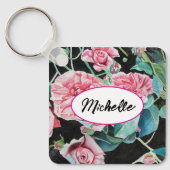 Roze Rose Rozen Waterverf  Shabby Key Ring Sleutelhanger (Voorkant)